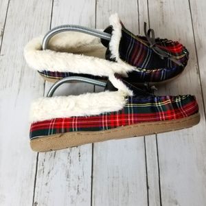 Cozee Corner Plaid Faux Fur Moccasin Slippers